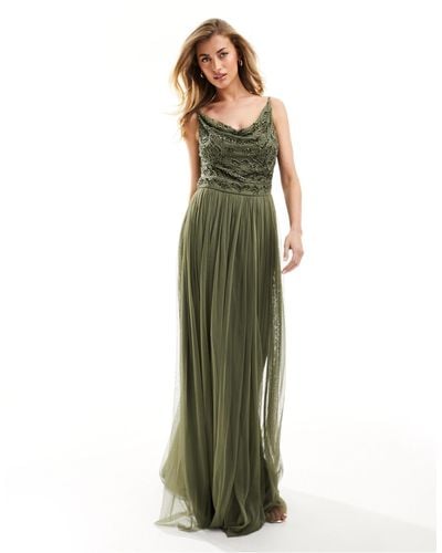 Beauut Bridesmaid Embellished Cowl Neck Maxi Dress - Green