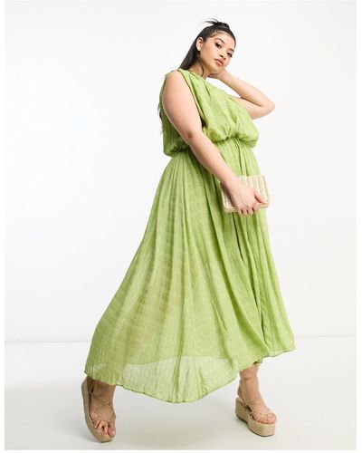 ASOS Asos Design Curve - Midi-jurk Met Ongelijke Zoom En Gerimpelde Textuur - Groen