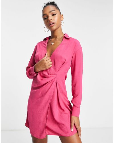 New Look Robe portefeuille courte à manches longues - Rose