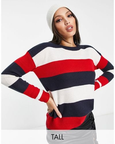 Brave Soul Tall Chess Boxy Jumper - Red