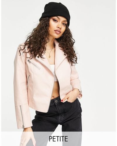 Miss Selfridge Petite Faux Leather Zip Front Jacket - Pink