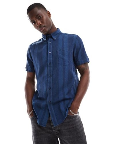 Ben Sherman Short Sleeve Linen Mixed Stripe Shirt - Blue