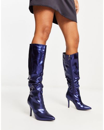 Raid Charlize Ruched Knee Boots - Blue