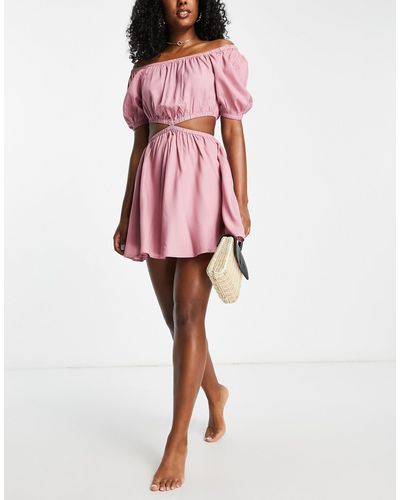 esmé studios Esmee - exclusivité - robe d'été courte à encolure carrée avec découpes à la taille pour la plage - vieux - Rose