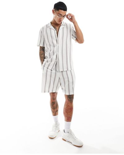 New Look Short Sleeved Striped Linen Blend Shirt - White