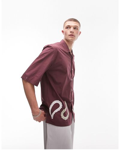 TOPMAN Overhemd Met Paisley-print En Contrasterende Panelen - Rood