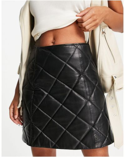 SELECTED Femme Leather Quilt Mini Skirt - Black