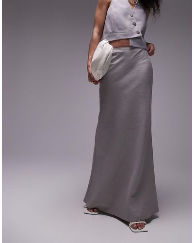 TOPSHOP Linen Bias Midi Skirt - Grey