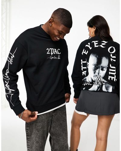 ASOS Unisex License Oversized Sweatshirt With Tupac Prints - Black