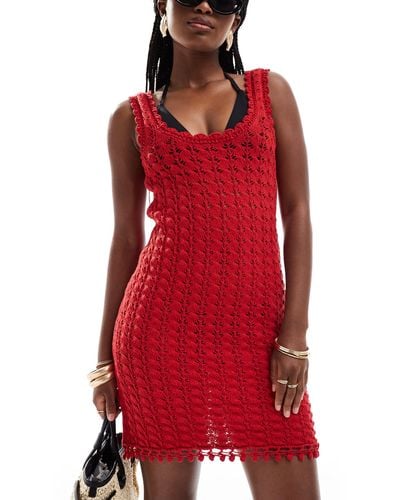 Stradivarius Crochet Mini Dress - Red