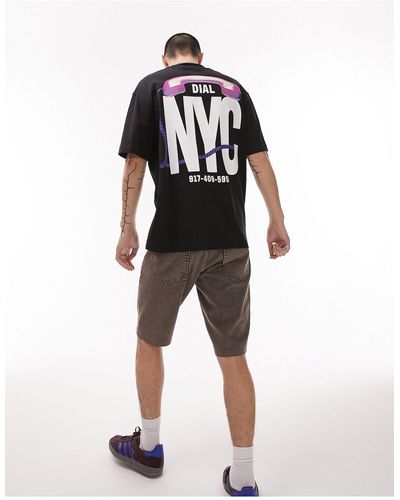 TOPMAN T-shirt oversize avec logo et imprimé téléphone à l'avant et au dos - noir