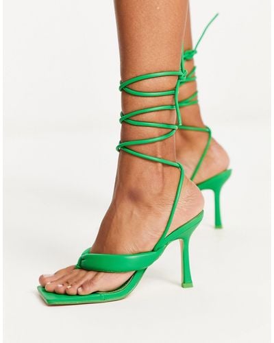 Public Desire Square Toe Tie Leg Heeled Sandals - Green
