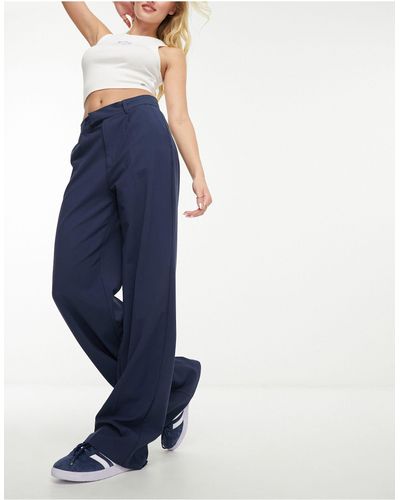 Pull&Bear High Waisted Tailored Trousers - Blue