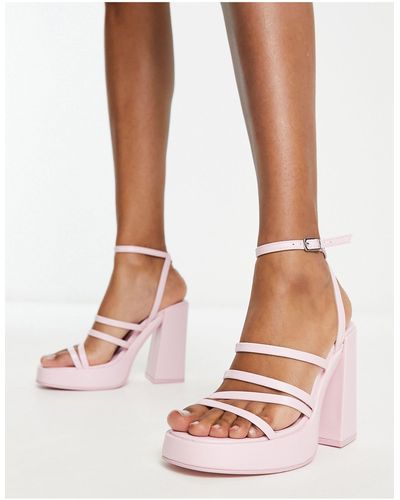 New Look 90s Strappy Platform Heeled Sandals - Pink