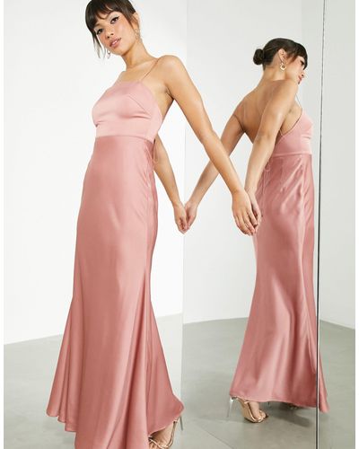 ASOS Bridesmaid Satin Square Neck Maxi Dress With Tie Back - Pink