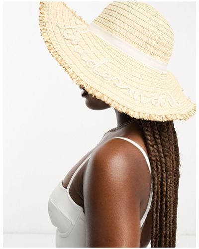 South Beach Bridesmaid Embroidered Wide Brim Hat - Natural
