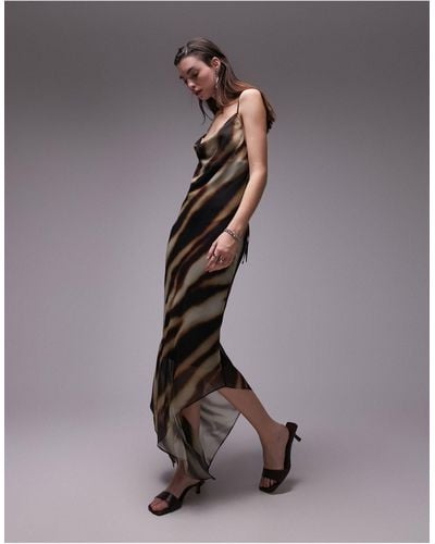 TOPSHOP Sheer Ombre Stripe Midi Slip Dress - Brown