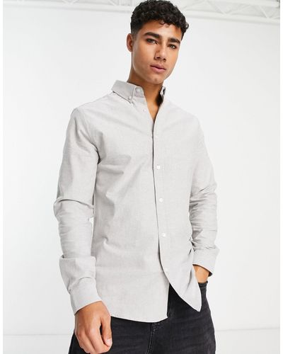 River Island Camisa oxford gris elástica - Blanco