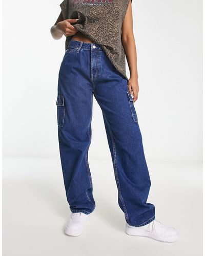 Calvin Klein 90s Jeans Met Rechte Pijpen En Cargozakken - Blauw
