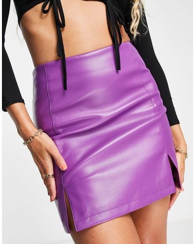 Miss Selfridge Faux Leather Mini Skirt With Side Split - Purple