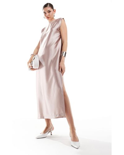 ASOS Satin Sleeveless Oversized Midi Tshirt Dress - Pink
