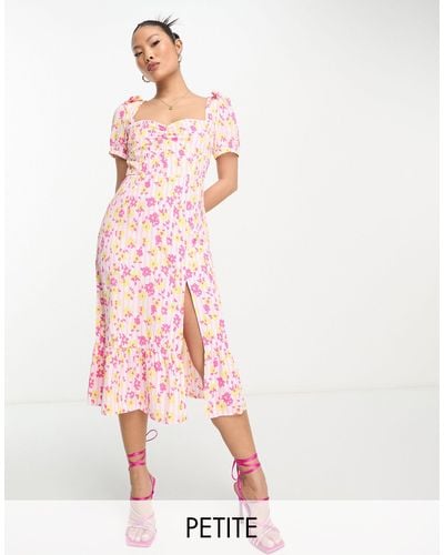 Collective The Label Puff Sleeve Tea Midi Dress - Pink