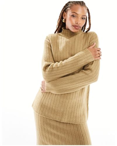 ASOS Oversized Rib Jumper With Grown On Neck - Natural