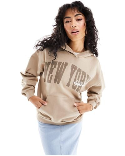 Pull&Bear New York Graphic Oversized Hoodie - Natural