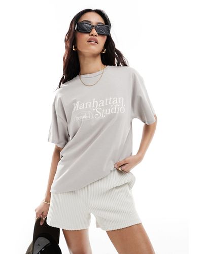 Bershka Manhattan - t-shirt oversize chiaro - Bianco