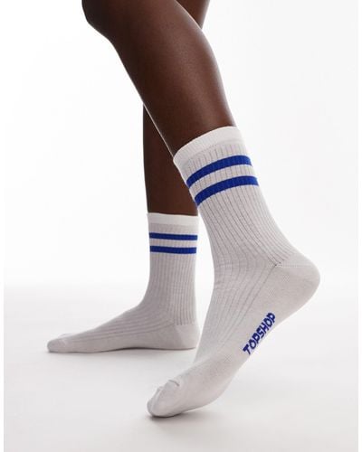 TOPSHOP Sporty Ribbed Socks With Cobalt Stripes - Multicolor