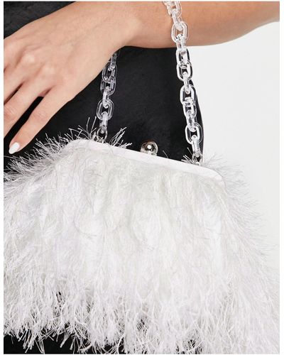 ASOS Faux Feather Clutch Bag With Resin Handle - White