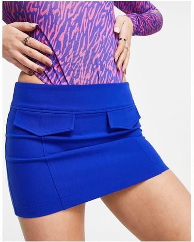 Pull&Bear Low Rise Mini Skirt With Pocket Detail - Blue