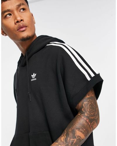 adidas Originals Adicolor 3 Stripe Short Sleeve Hoodie - Black
