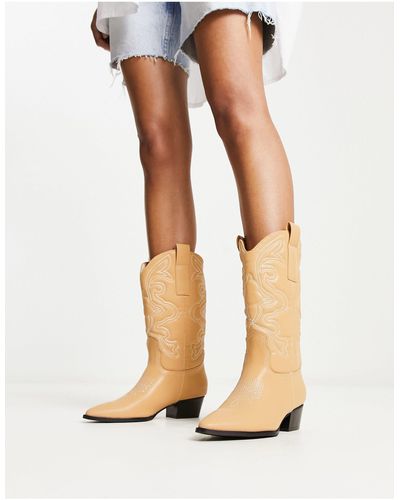 Glamorous Bottes style western hauteur genoux - beige - Blanc