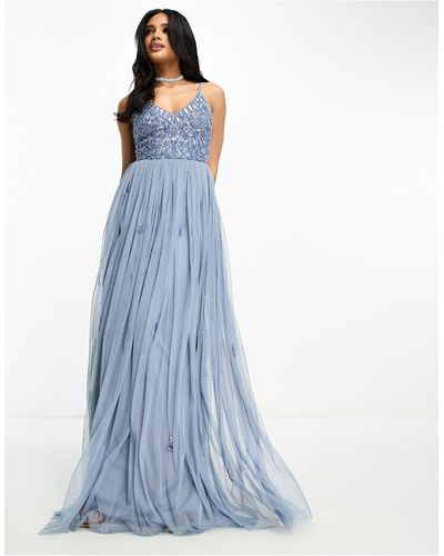 Beauut Bridesmaid Cami 2-in-1 Maxi Dress With Embellished Top And Tulle Skirt - Blue