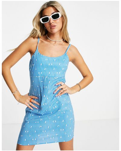 Daisy Street Mini Cami-jurk Met Gingham Ruit En Dolfijntjesprint - Blauw