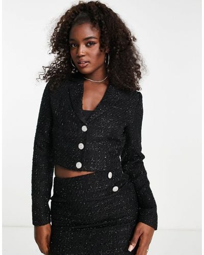 Miss Selfridge Crop Boucle Blazer With Dimante Buttons - Black