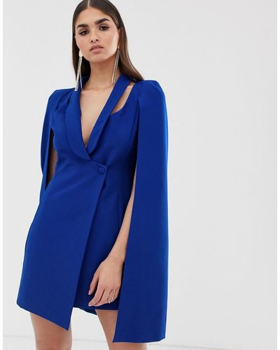 Lavish Alice Cape Detail Blazer Mini Dress - Blue