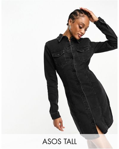 ASOS Asos design tall - robe chemise ajustée en jean - Noir