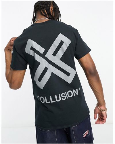 Collusion T-shirt nera con stampa del logo x - Grigio