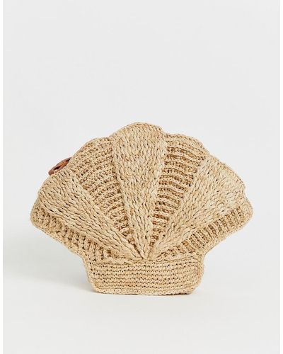& Other Stories Woven Straw Seashell Clutch Bag - Natural