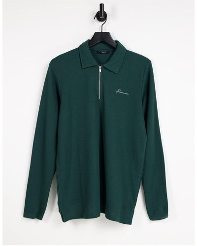 Jack & Jones Premium Zip Polo With Long Sleeves - Green