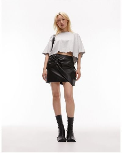 Topshop Unique Leather Look Tie Front Mini Skirt - White