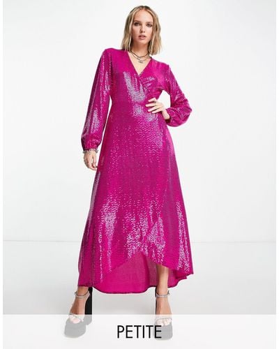 Flounce London Long Sleeve Wrap Maxi Dress - Pink