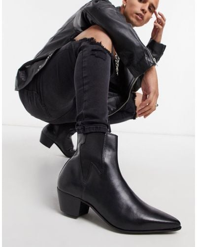 ASOS Cuban Heel Western Chelsea Boots - Black