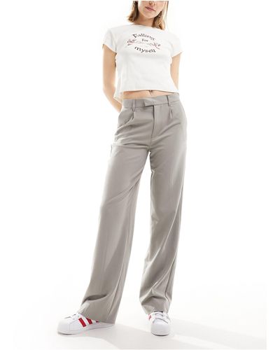 Pull&Bear High Waisted Tailored Trousers - Grey