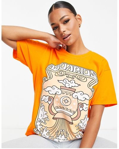 Honour Hnr Ldn - Oversized T-shirt Met 'aquarius'-print - Oranje
