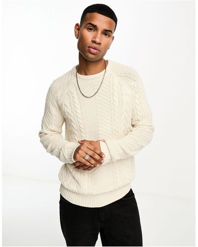Brave Soul Chunky Cable Knit Sweater - Natural