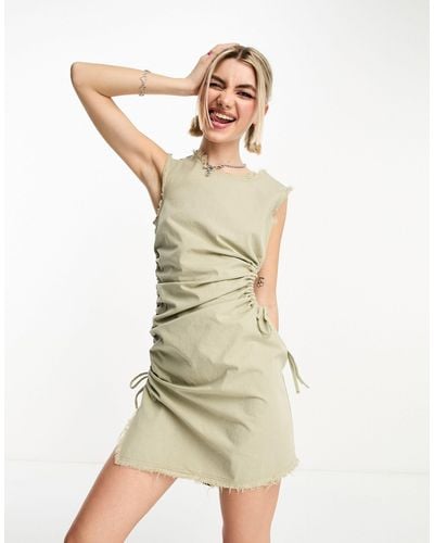 Collusion Cut Out Ruched Shift Summer Dress - Natural