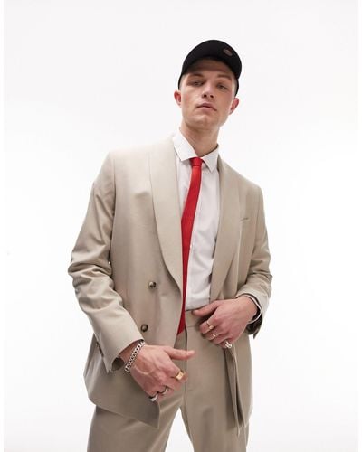 TOPMAN Giacca da abito vestibilità moderna avvolgente color pietra con colletto sciallato - Neutro